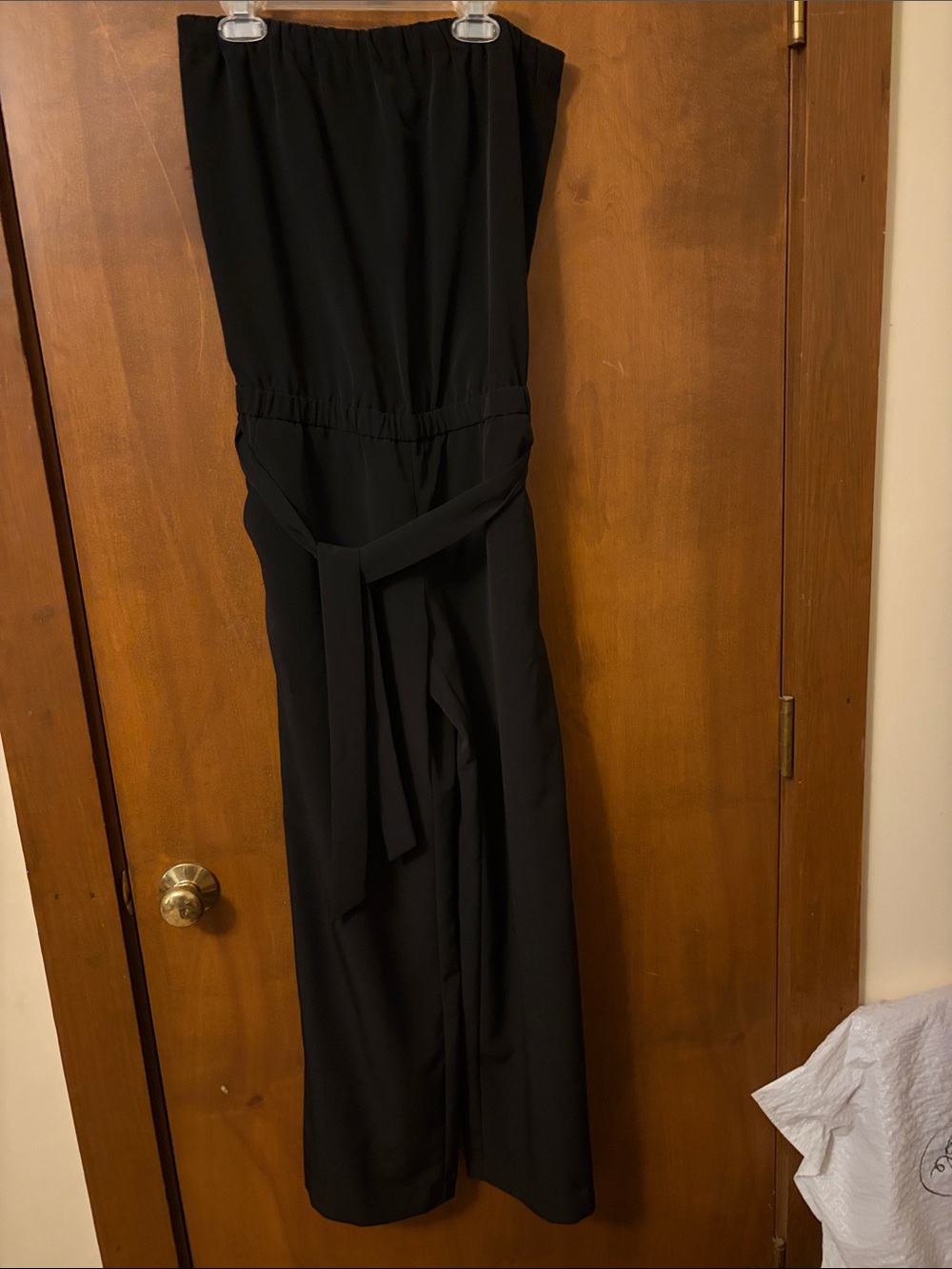 LOFT Black Strapless Wide-Leg Jumpsuit with Self Tie